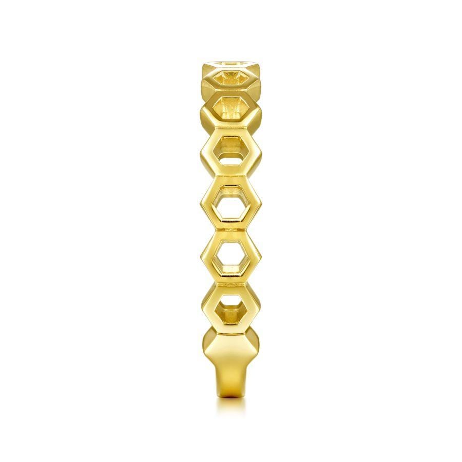 14K Yellow Gold Hexagon Stackable Ring - Image 4