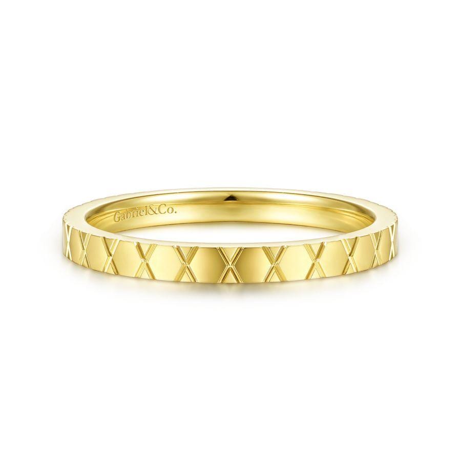 14K Yellow Gold X Pattern Stackable Ring