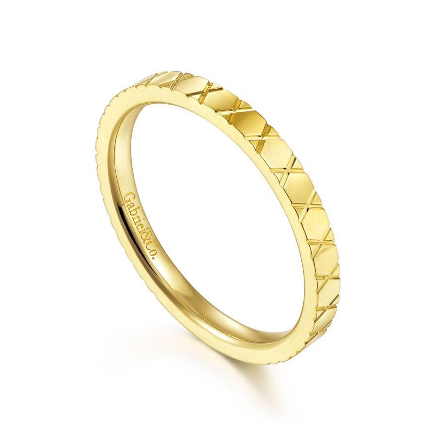 14K Yellow Gold X Pattern Stackable Ring - Image 3