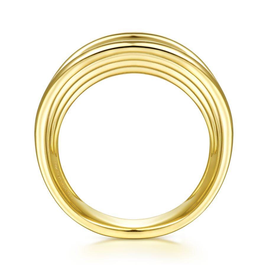 14K Yellow Gold Wide Horizontal Rows Convex Ring - Image 2