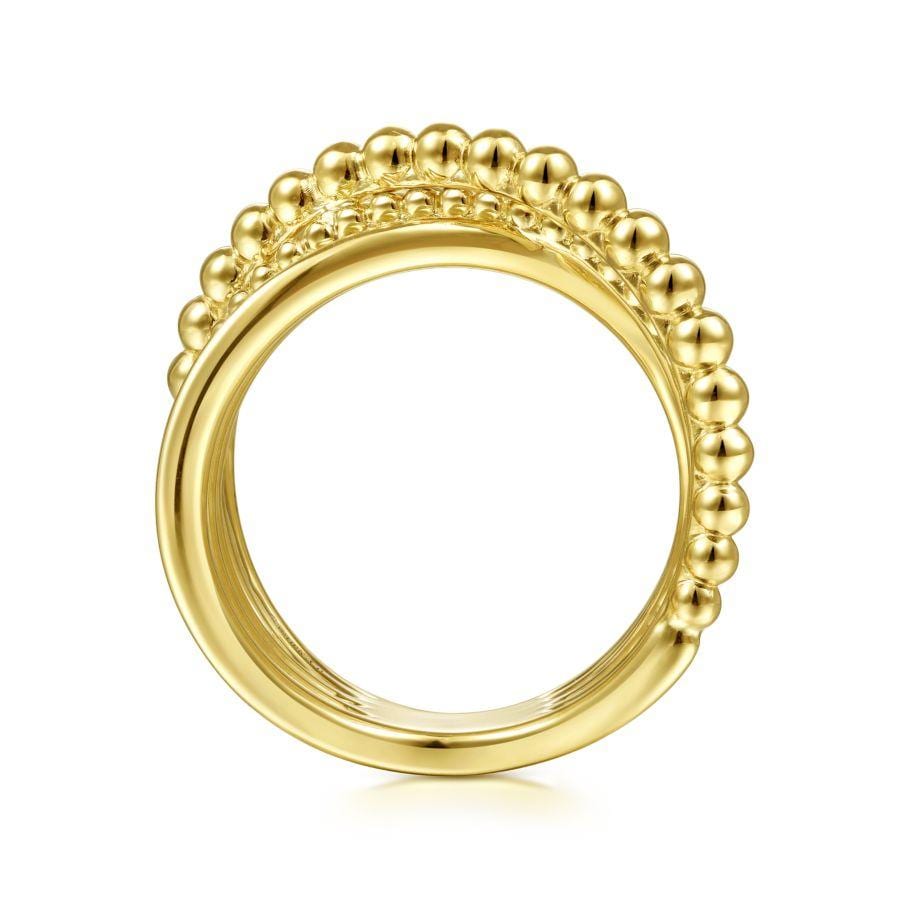 14K Yellow Gold High Polished Bujukan Bead Criss Cross Ring - Image 2