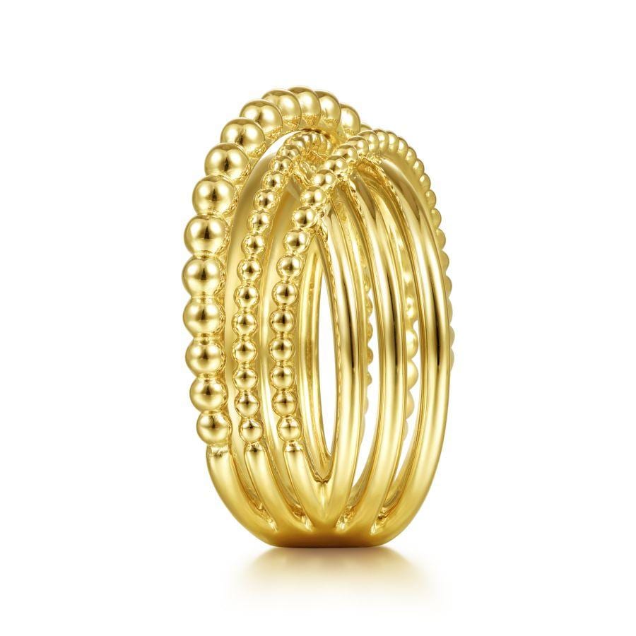 14K Yellow Gold High Polished Bujukan Bead Criss Cross Ring - Image 4