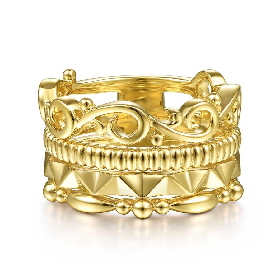 14K Yellow Gold Multi Pattern Ring