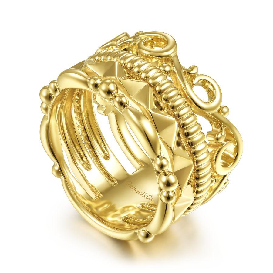 14K Yellow Gold Multi Pattern Ring - Image 3