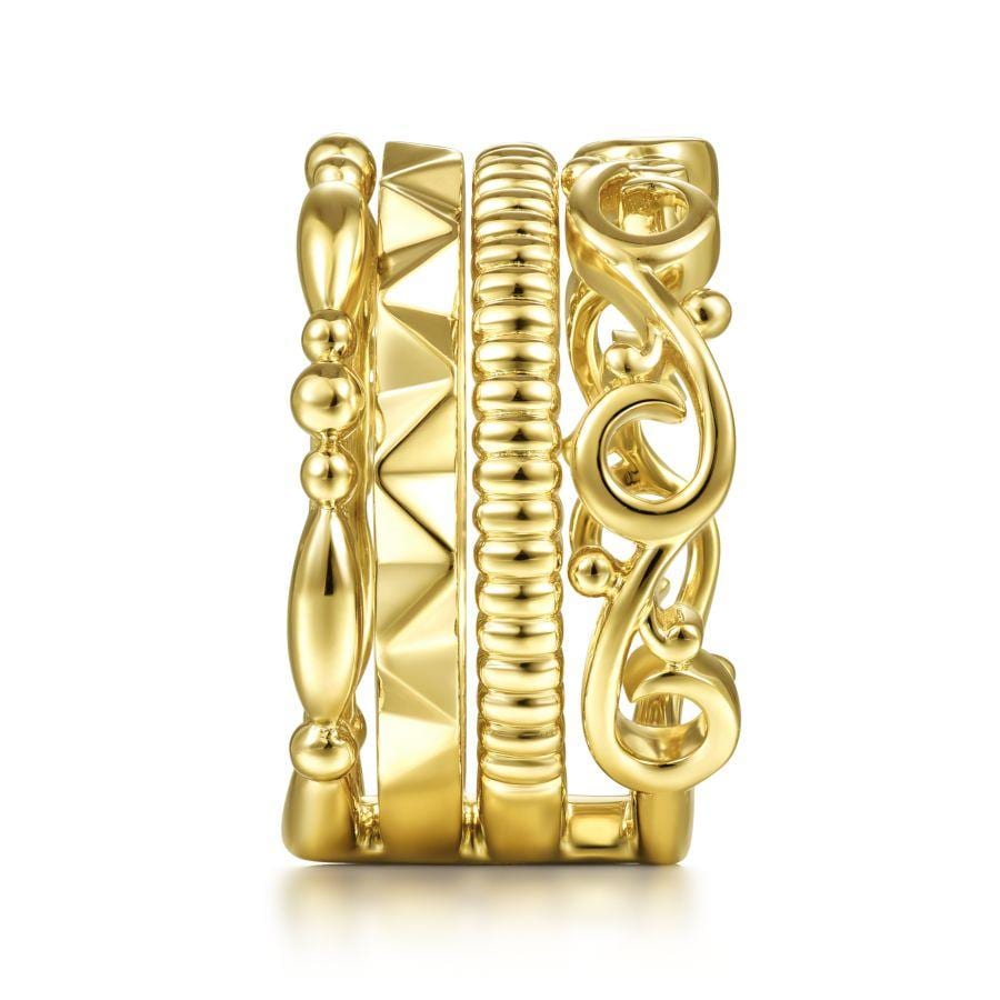 14K Yellow Gold Multi Pattern Ring - Image 4