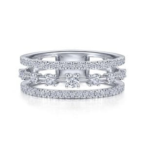 14K White Gold Three Row Diamond Station Ring