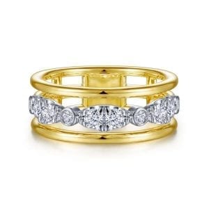 14K White-Yellow Gold Three Row Diamond Open Ring