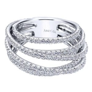 18K White Gold Multi Row Intersecting Diamond Ring
