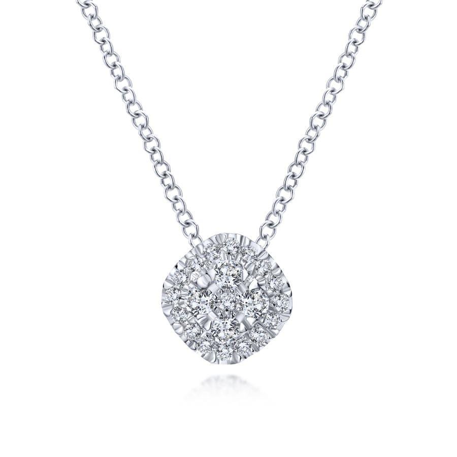 14K White Gold Diamond Pavé Cushion Pendant Necklace