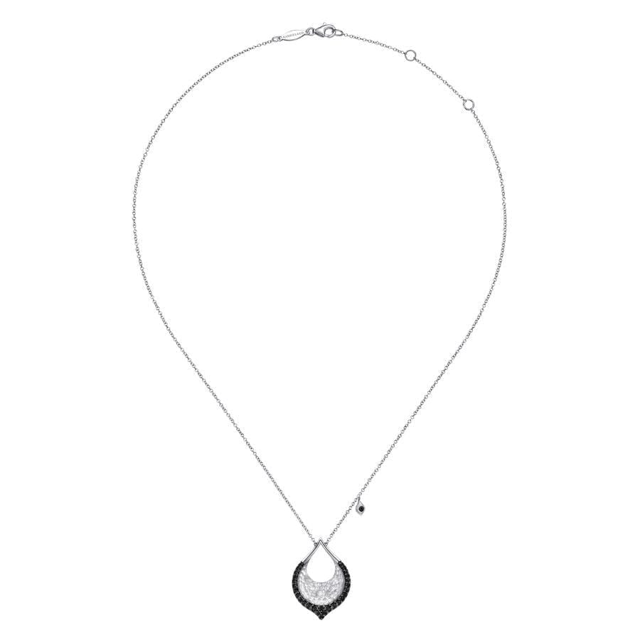 Hammered 925 Sterling Silver Black Spinel Teardrop Pendant Necklace - Image 2