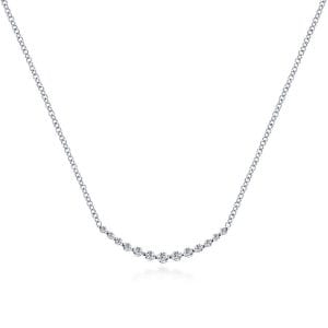 14K White Gold Diamond Curved Bar Necklace