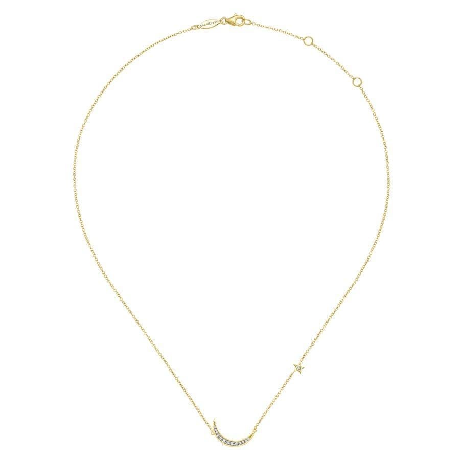 14K Yellow Gold Crescent Moon Diamond Pendant Necklace - Image 2