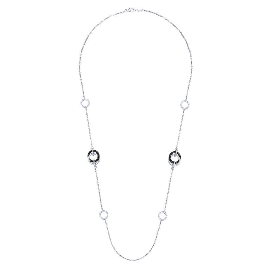 925 Sterling Silver Necklace with Black Spinel and Hammered Circle Stations - Image 2