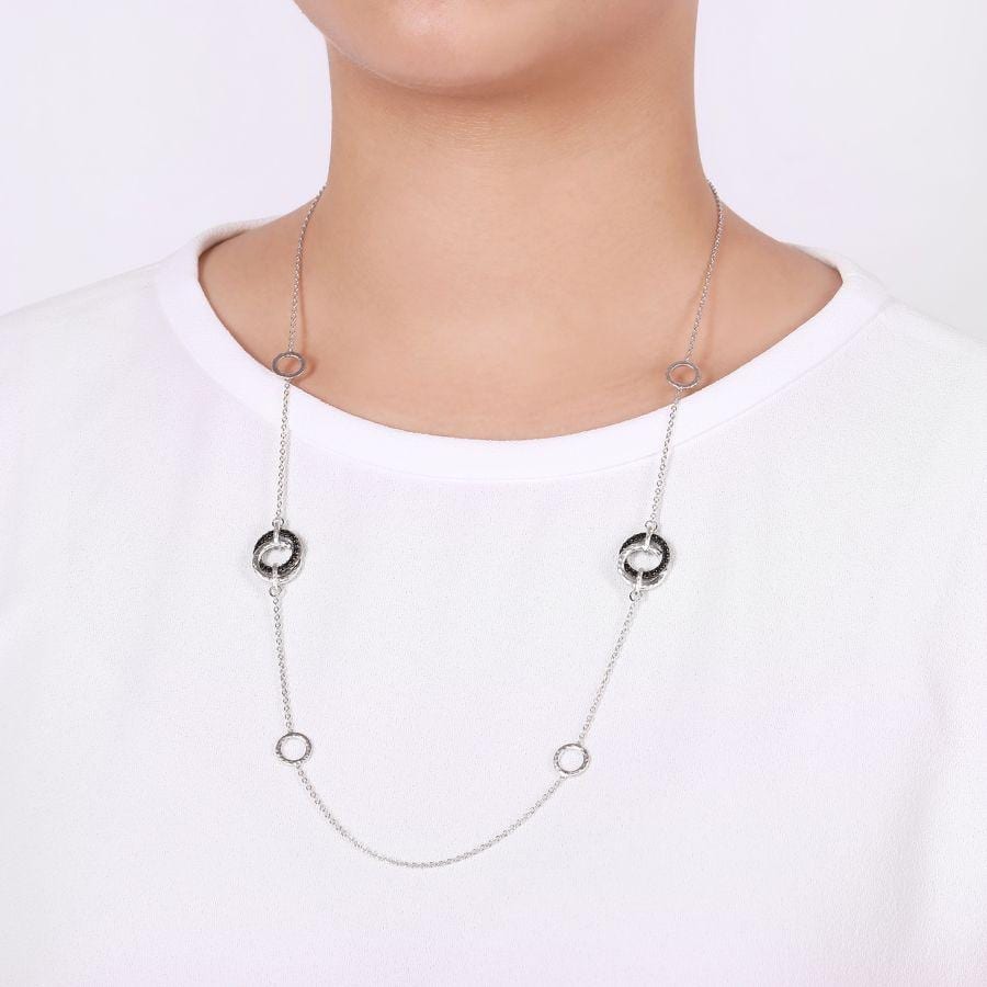 925 Sterling Silver Necklace with Black Spinel and Hammered Circle Stations - Image 3
