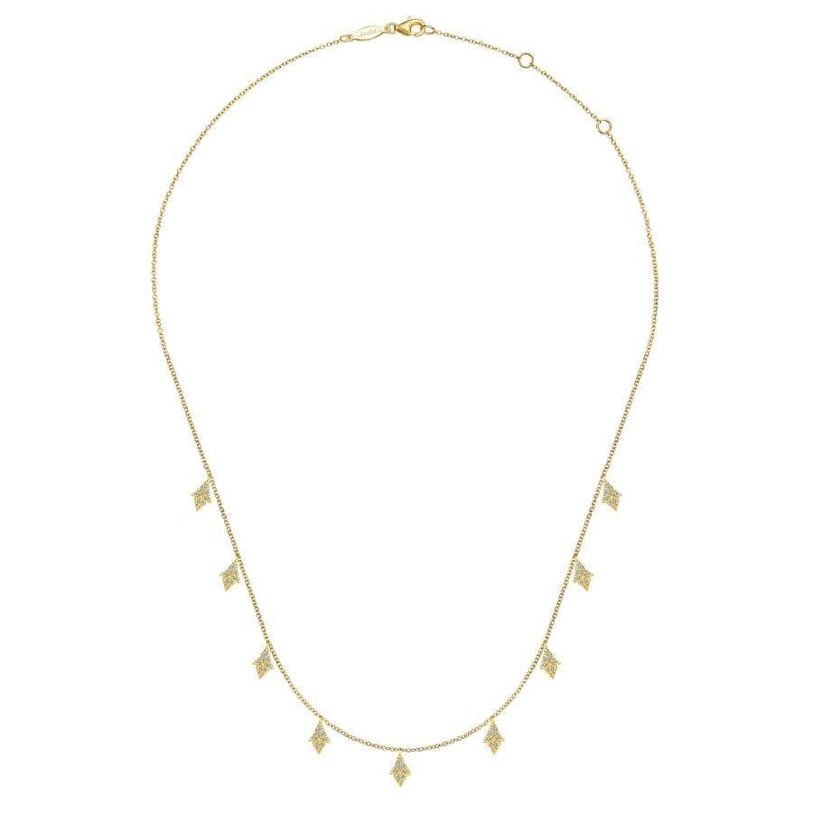 14K Yellow Gold Diamond Cluster Drop Station Necklace - Image 2