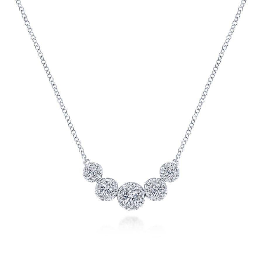 14K White Gold Round Diamond Halo Necklace