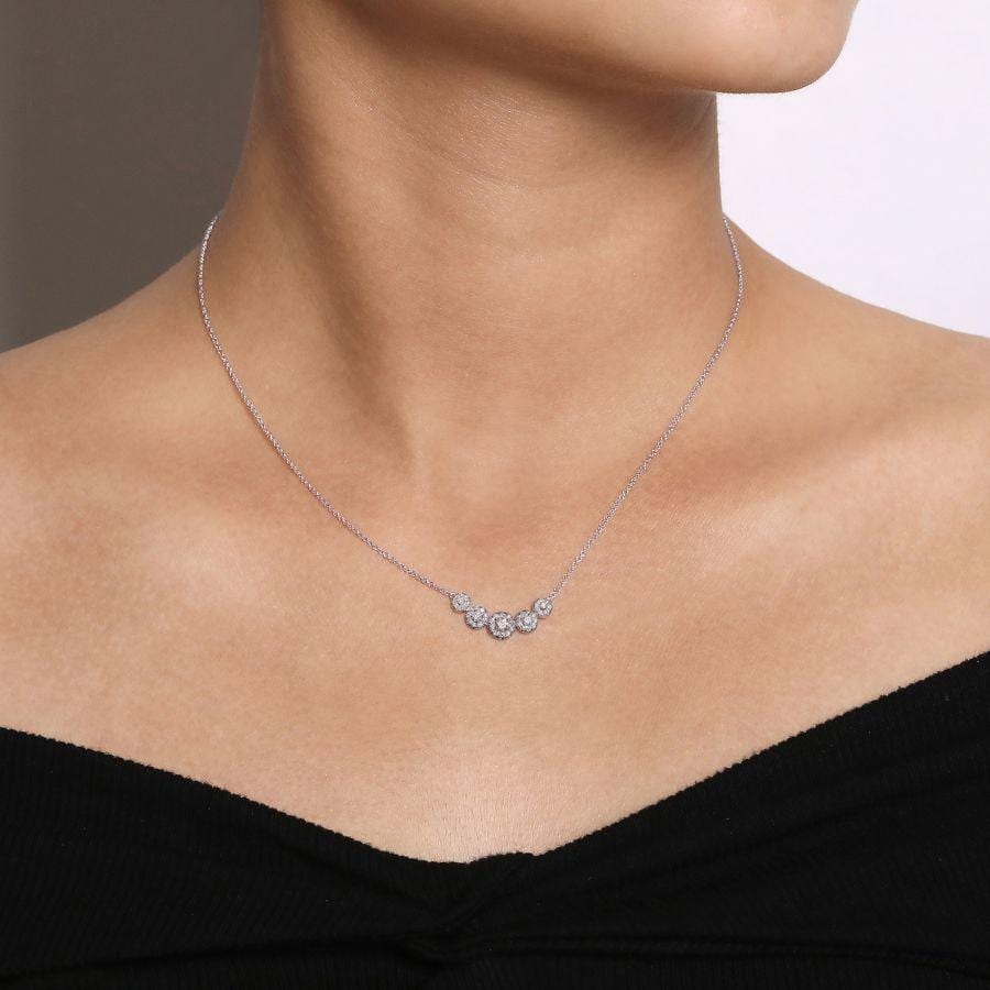 14K White Gold Round Diamond Halo Necklace - Image 3