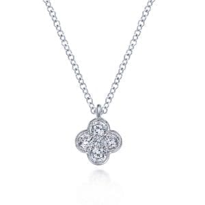 14K White Gold Diamond Clover Pendant Necklace