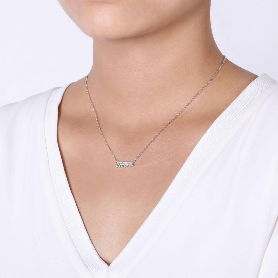 14K White Gold Mini Diamond Bar Necklace - Image 3