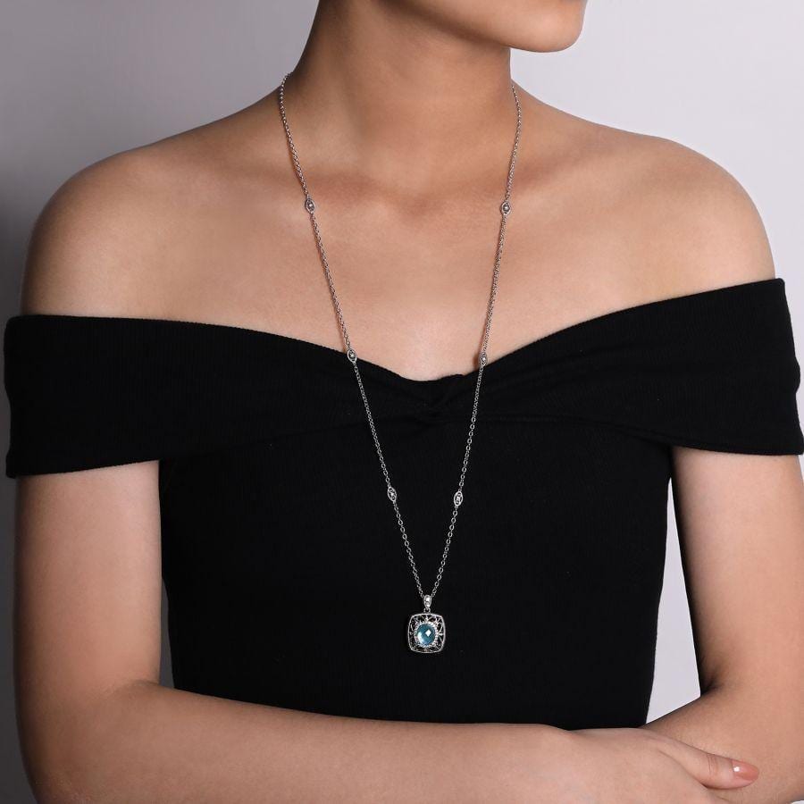 Vintage Inspired 925 Sterling Silver Pendant Necklace with Rock Crystal/Green Onyx Doublet and White Sapphire Stones - Image 3