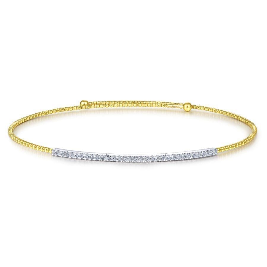 14K Yellow-White Gold Bujukan Beaded Choker Necklace with Diamond Pavé