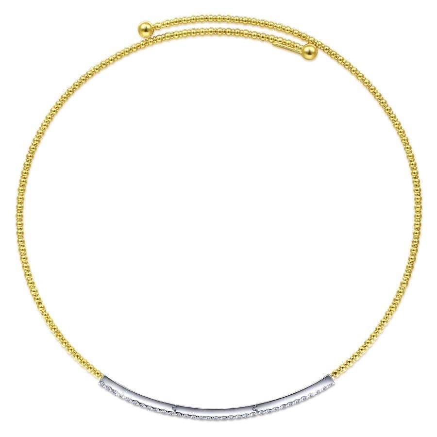 14K Yellow-White Gold Bujukan Beaded Choker Necklace with Diamond Pavé - Image 2