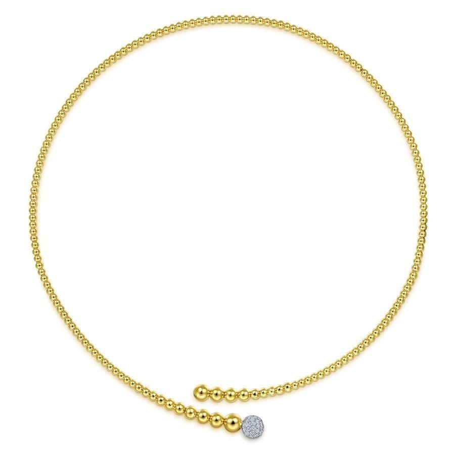 14K Yellow Bujukan Bead Collar Necklace with White Gold Diamond Pavé Ball - Image 2