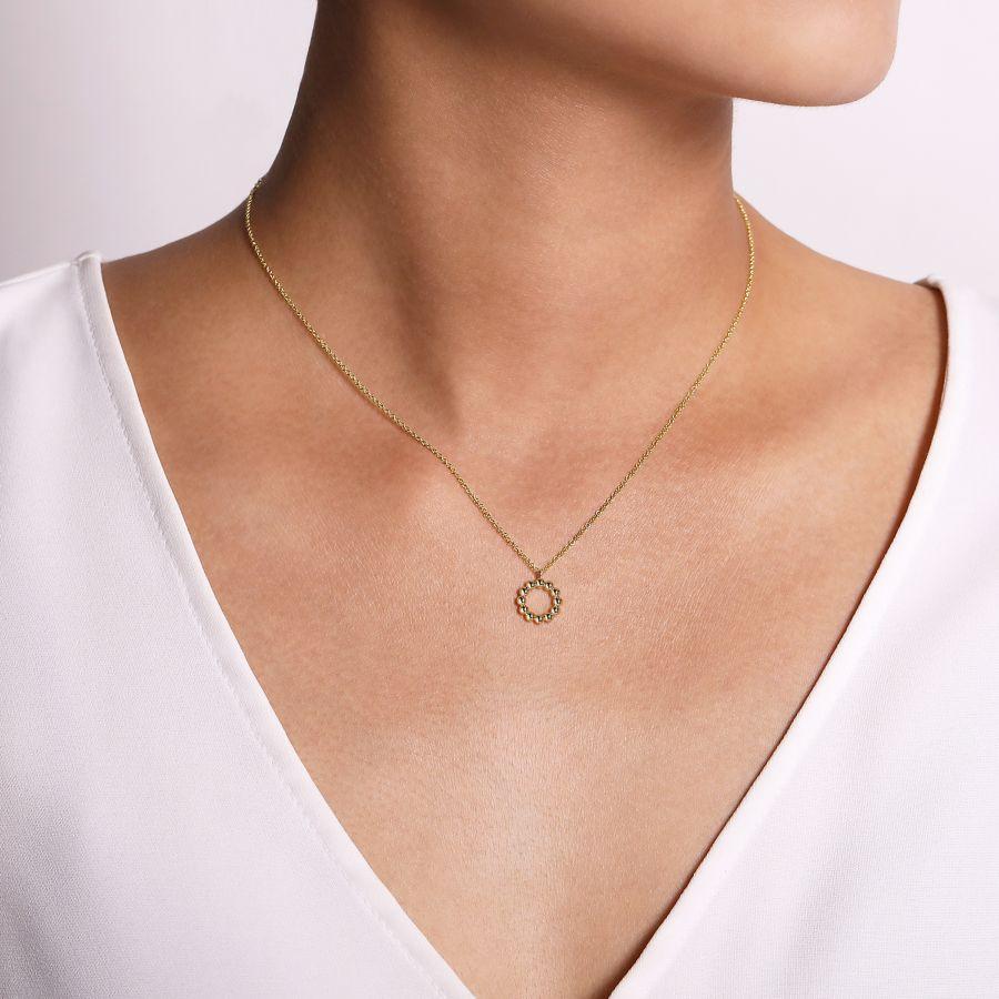 14K Yellow Gold Bujukan Bead Open Circle Pendant Necklace - Image 3