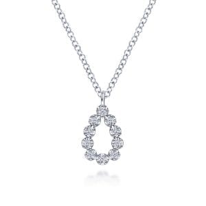14K White Gold Diamond Teardrop Pendant Necklace