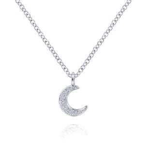 14K White Gold Diamond Pavé Moon Pendant Necklace