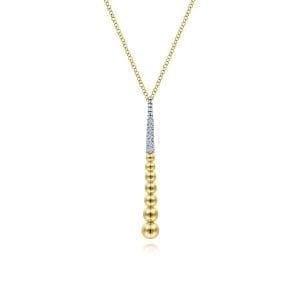 14K Yellow-White Gold Bujukan Bead Y Necklace with Diamond Pavé Accent