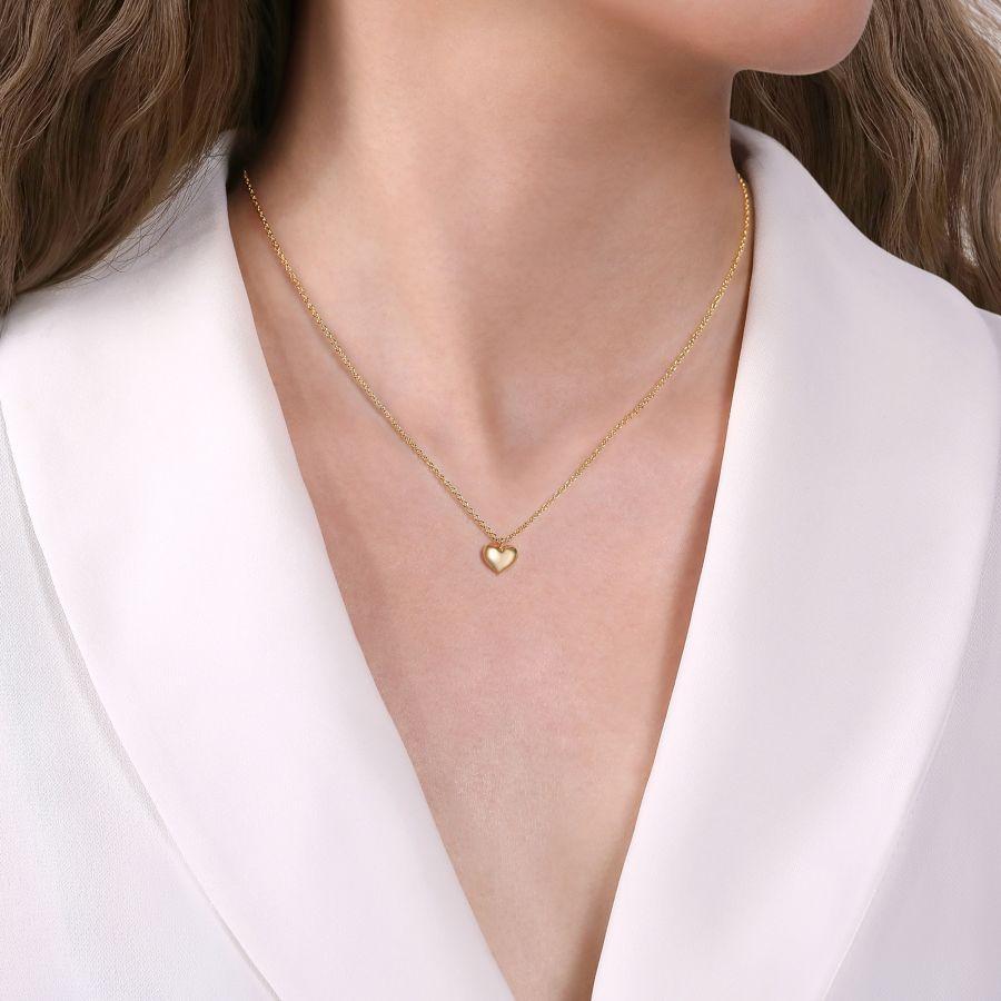 14K Yellow Gold Heart Plain Pendant Necklace - Image 3