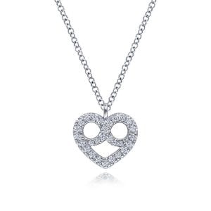 14K White Gold Diamond Pavé Pretzel Heart Pendant Necklace