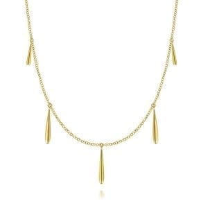 14K Yellow Gold Long Teardrop Station Necklace