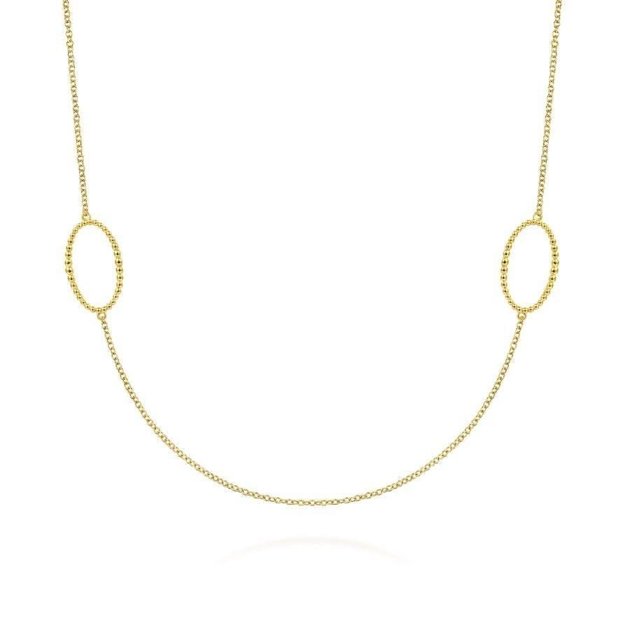 14K Yellow Gold Bujukan Beaded Oval Station Necklace