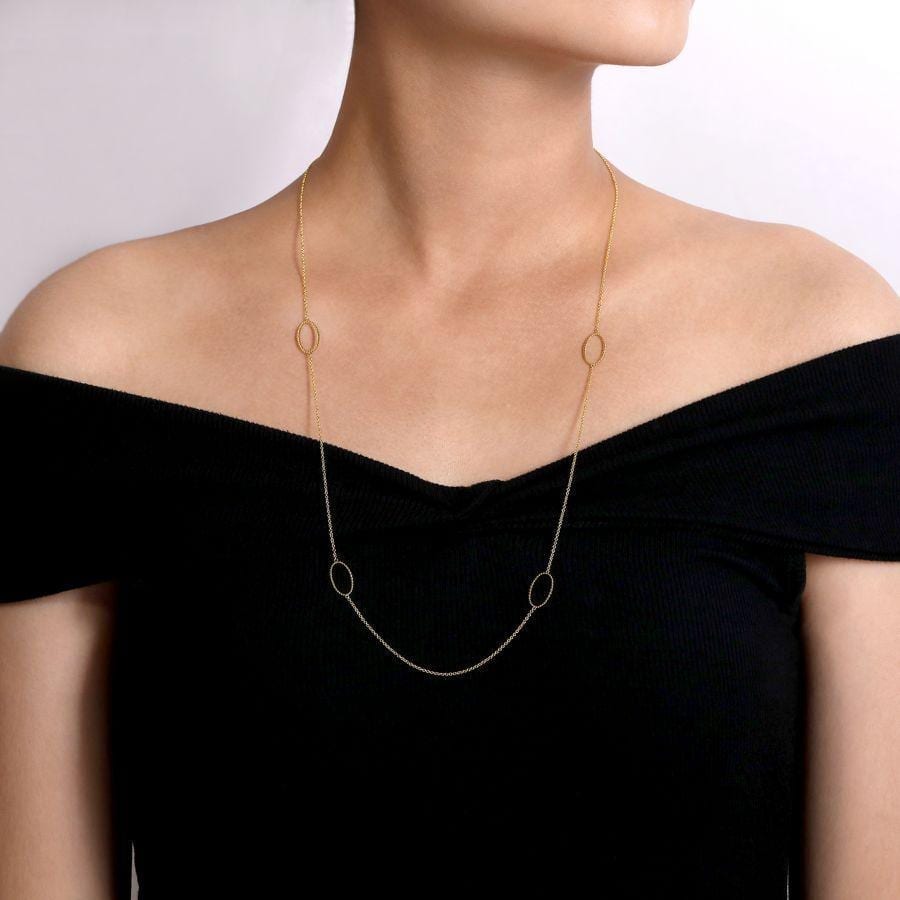 14K Yellow Gold Bujukan Beaded Oval Station Necklace - Image 3