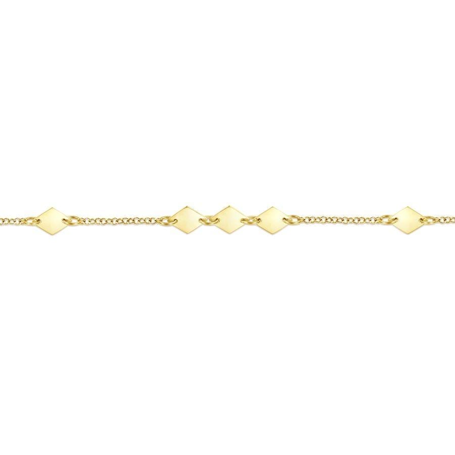 14K Yellow Gold Chain Bracelet with Flat Rhombus Stations - Image 2