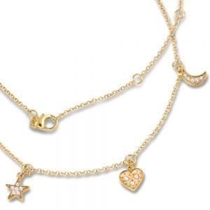 Diamond Star, Moon, and Heart Charm Bracelet