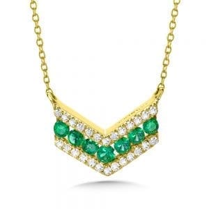 Angled 3-Row Diamond and Emerald Necklace