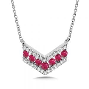 Angled 3-Row Diamond and Ruby Necklace
