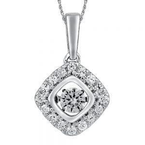 Dancing Diamond Cushion-Shaped Pendant in 14K White Gold with Chain