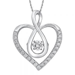 Dancing Diamond Heart Pendant in 14K White Gold with Chain