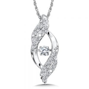 Dancing Diamond Bypass Pendant in 14K White Gold with Chain