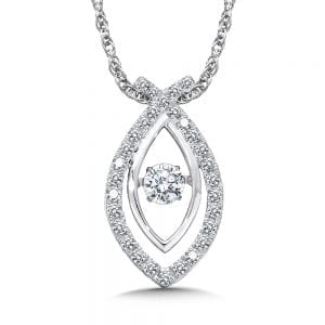Dancing Diamond Criss Cross Pendant in 14K White Gold with Chain
