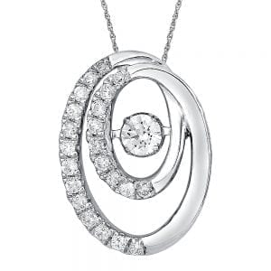 Dancing Diamond Double Oval Pendant in 14K White Gold with Chain