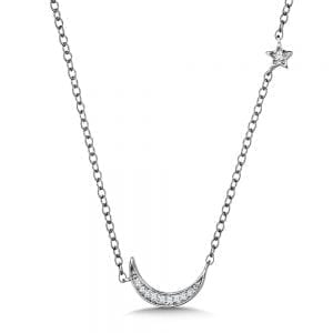 Asymmetrical Moon and Star Diamond Necklace