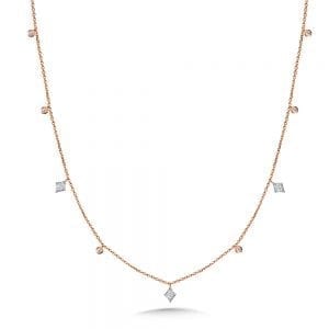 White Gold Kite and Rose Gold Bezeled Diamond Necklace