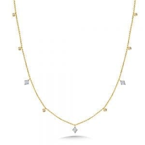 White Gold Kite and Yellow Gold Bezeled Diamond Necklace