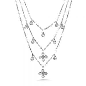 14K White Gold Layered Diamond Necklace