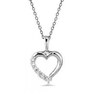 14K White Gold Diamond Heart Pendant